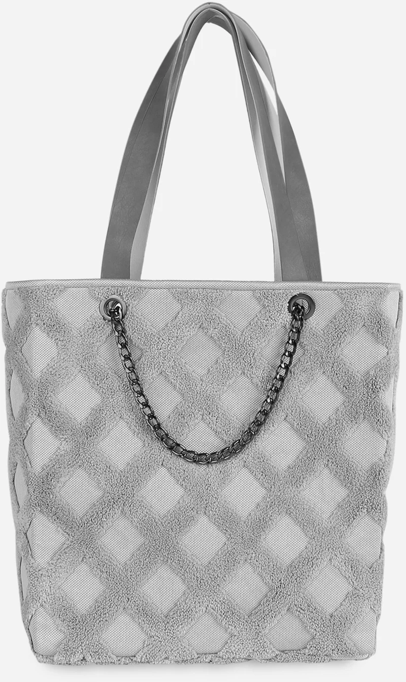 Hamur Dough Women's Fabric Hand and Shoulder Bag Tweed Gray Fur Plush Knitted Handbag