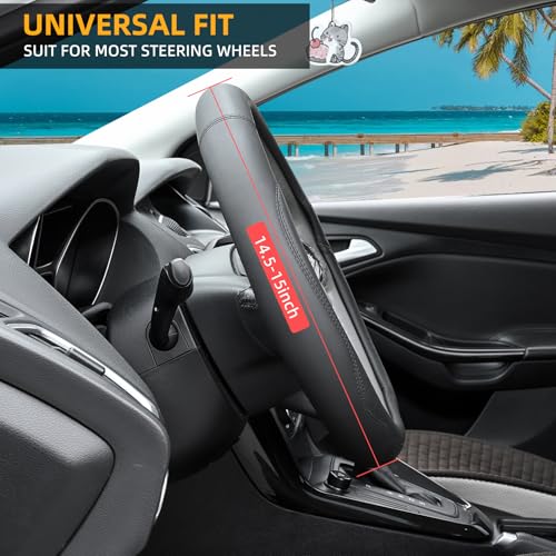 Valleycomfy غطاء عجلة القيادة من فاليكومفي مصنوع من جلد ميكروفايبر عالمي 15 بوصة (أسود) - Image 2