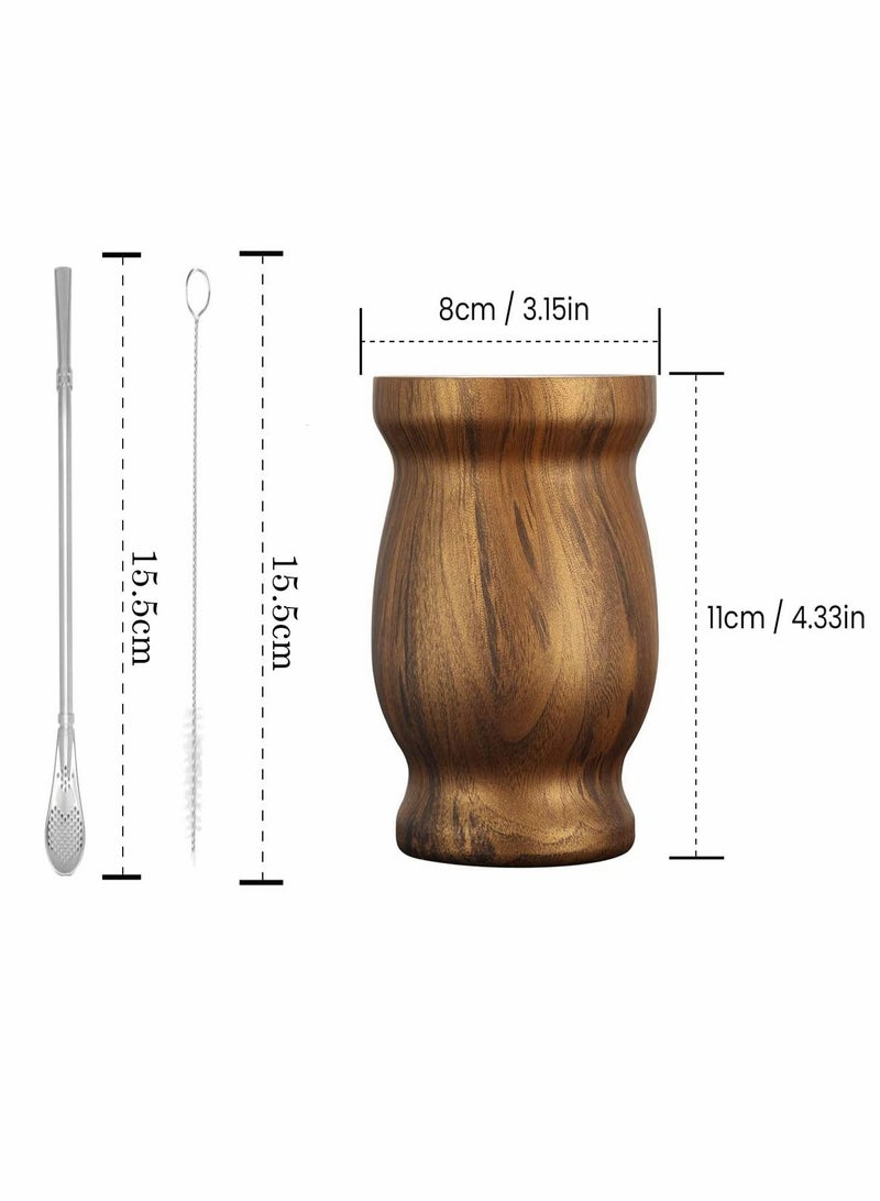 سيوسي كوب شاي يربا مات ، كوب عازل منزلي مزدوج الجدار سهل الغسل من الفولاذ المقاوم للصدأ ، قرع متة لشرب أوراق الشجر السائبة مع قش بومبيلا ، لون الخشب ، 230 مل - Image 5