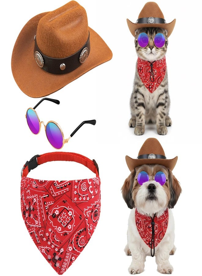 IncreDecor Pet Cowboy Hats Dog Cat Halloween Costumes Cute West Cowboy Hat Bandana Festival Cosplay Accessories (Brown+Red - Medium) - Image 2