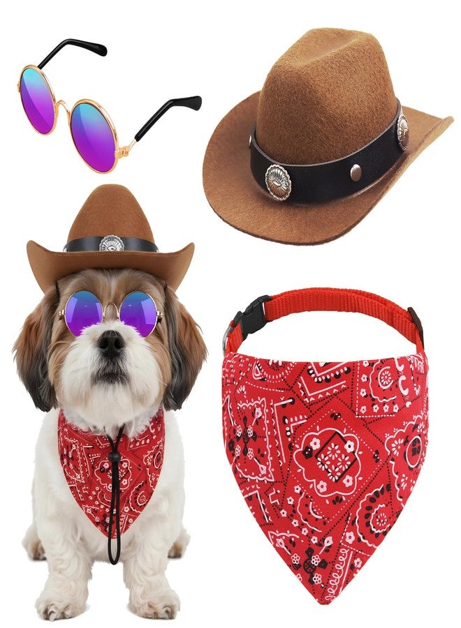 IncreDecor Pet Cowboy Hats Dog Cat Halloween Costumes Cute West Cowboy Hat Bandana Festival Cosplay Accessories (Brown+Red - Medium) - Image 1