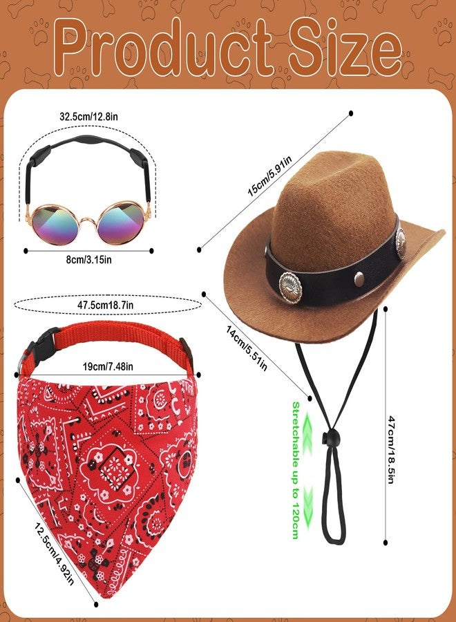 IncreDecor Pet Cowboy Hats Dog Cat Halloween Costumes Cute West Cowboy Hat Bandana Festival Cosplay Accessories (Brown+Red - Medium) - Image 3