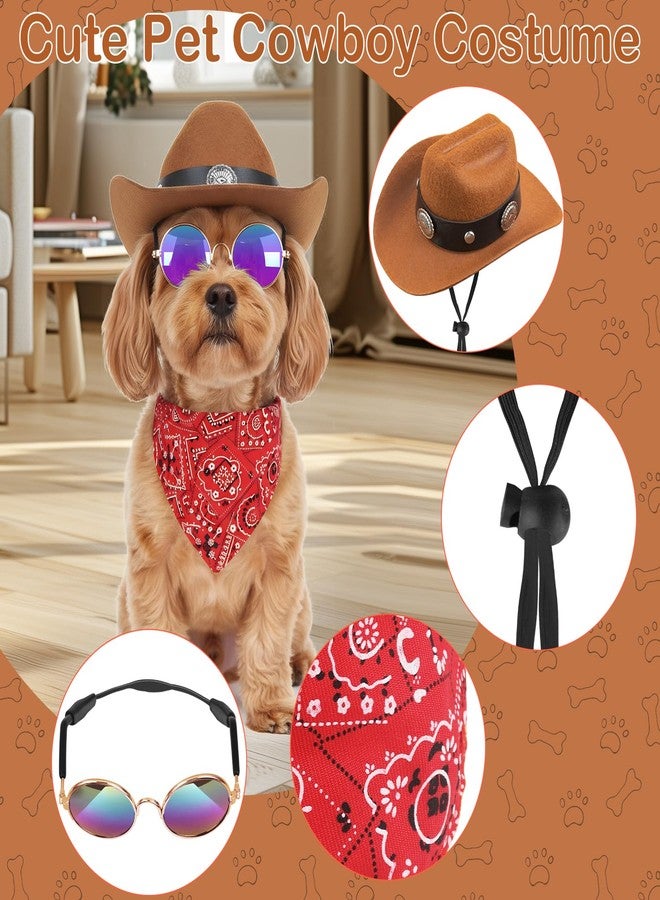 IncreDecor Pet Cowboy Hats Dog Cat Halloween Costumes Cute West Cowboy Hat Bandana Festival Cosplay Accessories (Brown+Red - Medium) - Image 5