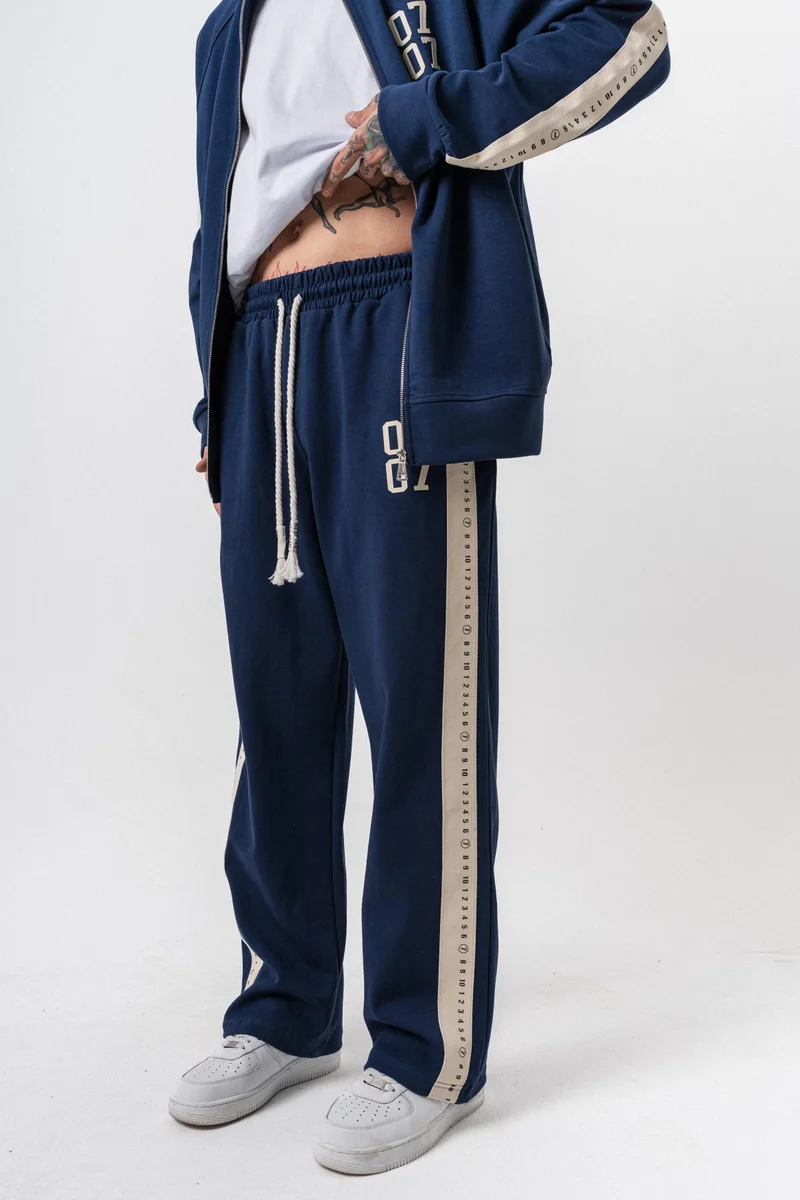 RESPIRE Men's 7 Striped Winter Doubleface Baggy Sweatpants Navy Blue