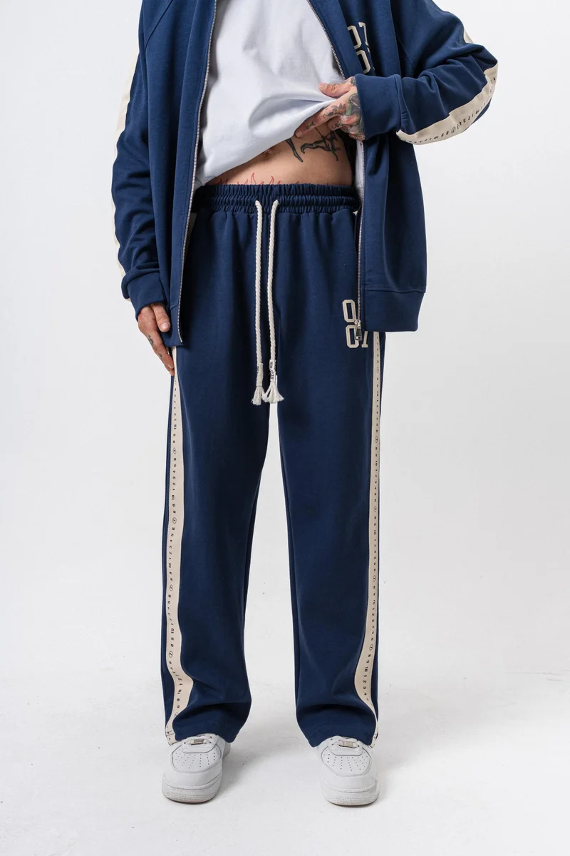 RESPIRE Men's 7 Striped Winter Doubleface Baggy Sweatpants Navy Blue