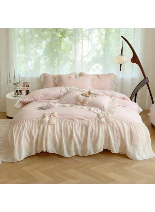 IHOUSTRIY Duvet Cover Twin Size, Ruffle Beddding Set with Bowtie, 2 Pieces Comforter Cover Set with Zipper Closure, Girl Princess Bedding with Pillowcase - Light Pink, Twin - Image 4