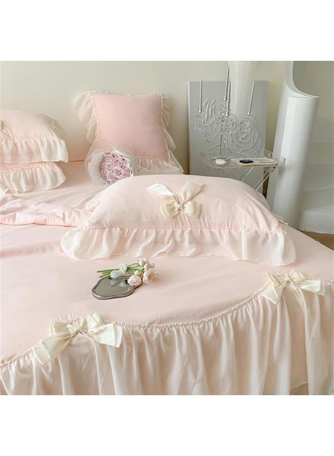 IHOUSTRIY Duvet Cover Twin Size, Ruffle Beddding Set with Bowtie, 2 Pieces Comforter Cover Set with Zipper Closure, Girl Princess Bedding with Pillowcase - Light Pink, Twin - Image 3