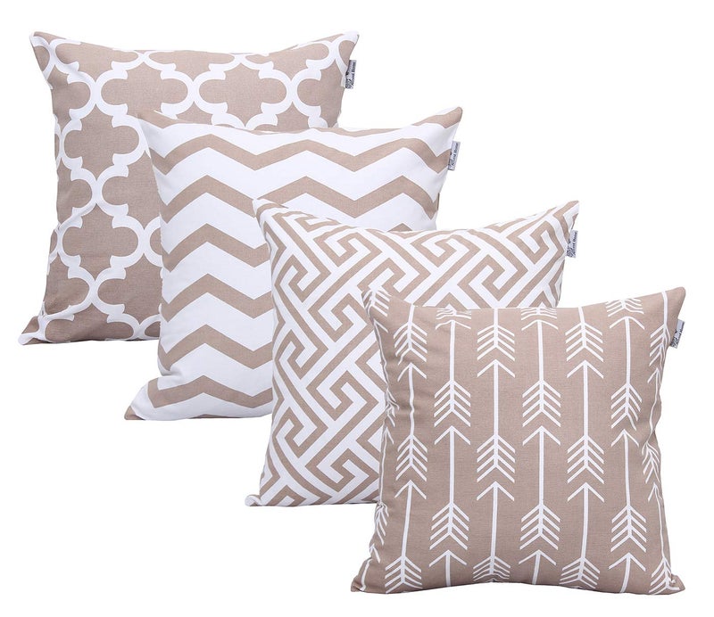 ACCENTHOME Accent Home Cotton Canvas Throw Cushion Cover Printed Both Side for Home Sofa Couch Chair Back Seat4pc Pack 18x18 in Color Moon Light