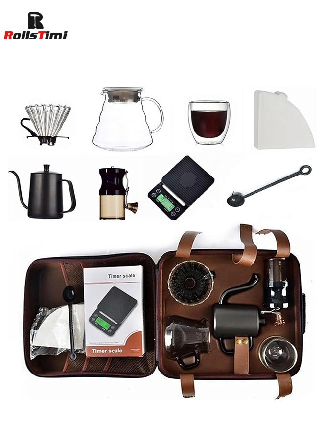 RollsTimi  V60 Pour Over Coffee Maker Set Coffee Kettle Scale, Coffee Dripper All in 1 Traveling Camping Manual Coffee Kit - Image 1