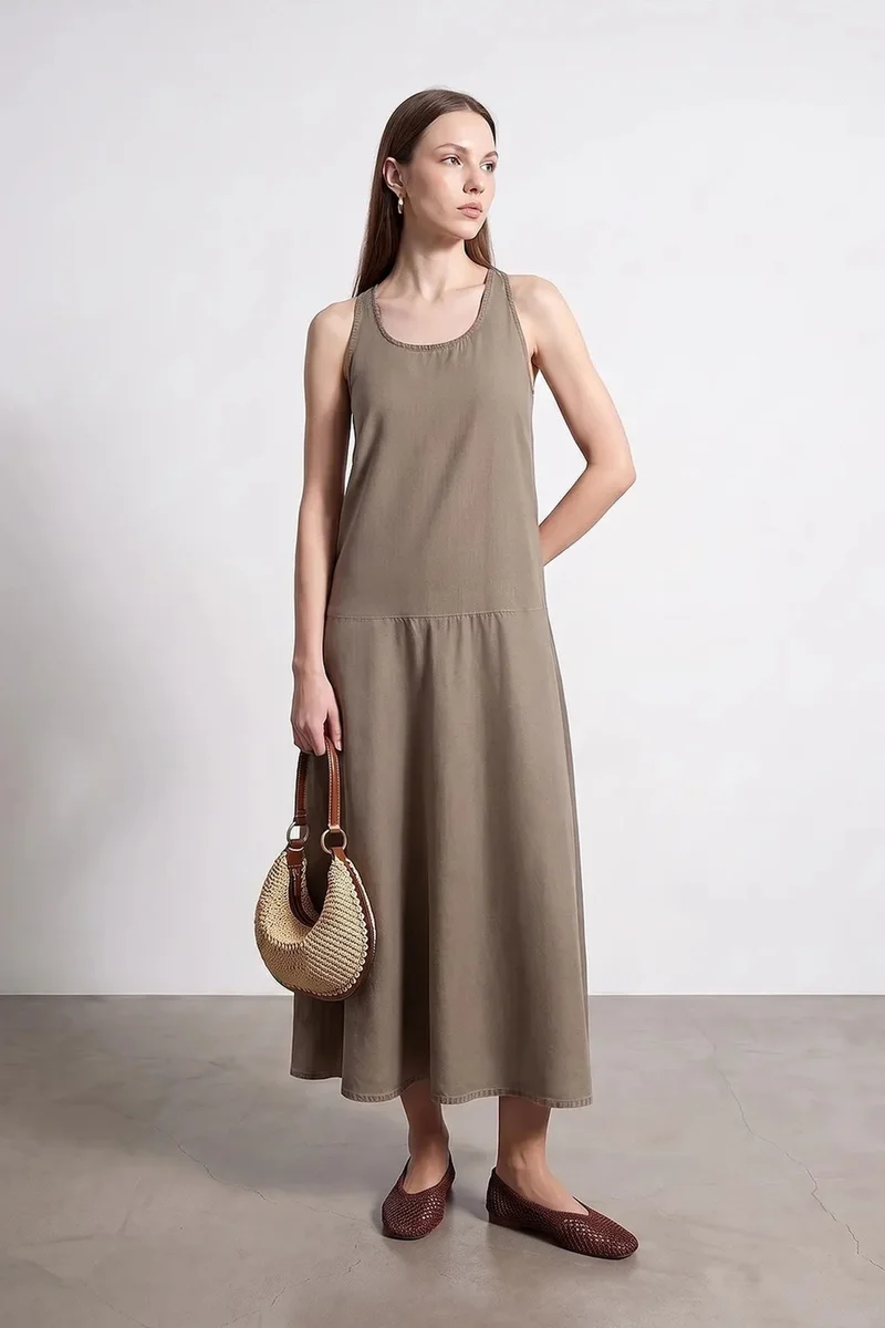 ديلفين DILVIN Sleeveless Straight Maxi Dress