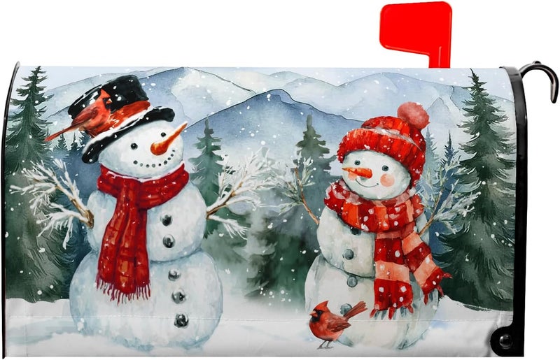 Farg Winter Snowman Mailbox Covers Magnetic Christma Snow Trees Xmas Snowflake Mailbox Cover 21" X 18" Waterproof Mail Box Covers Magnetic Standard Size for Yard Home Decor - Image 1