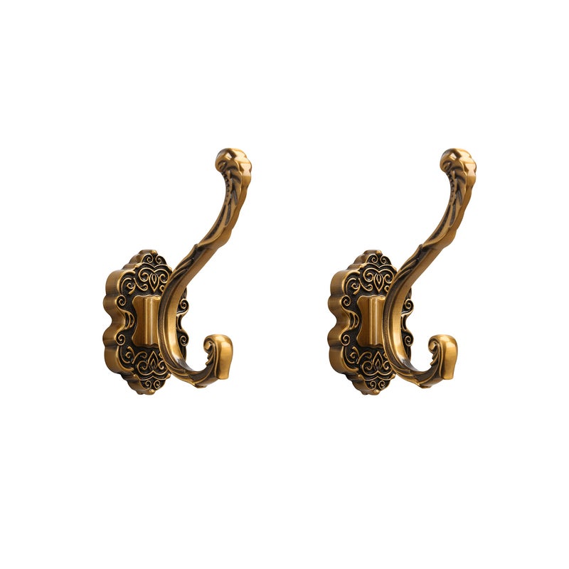 SDH Antique Brass Coat Hooks Heavy Duty Wall Mounted Vintage Decorative for Coats Towels Keys Purse Rust Resistant Easy Installation Kit Included