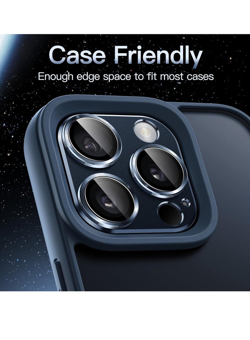 Camera Lens Protector for iPhone 15 Pro 6.1-Inch and iPhone 15 Pro Max 6.7-Inch, Full Coverage 9H Tempered Glass Ring Cover, Matte Metal Plate, Case Friendly, 1-Pack (Blue) - Image 5