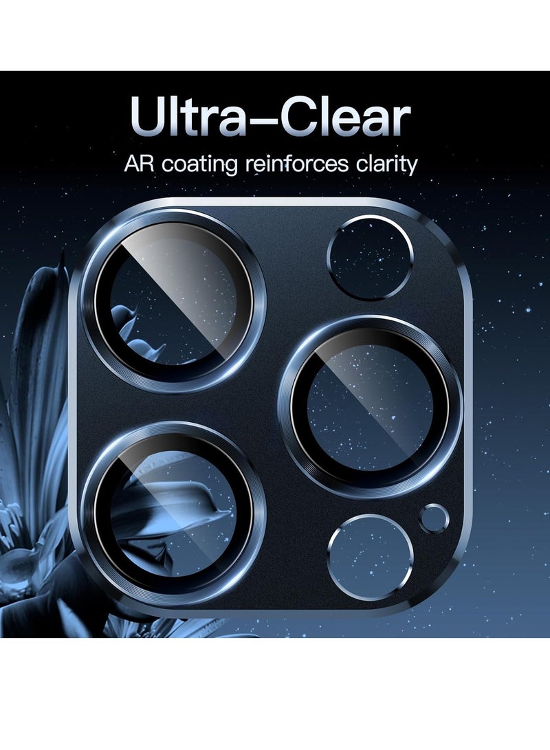Camera Lens Protector for iPhone 15 Pro 6.1-Inch and iPhone 15 Pro Max 6.7-Inch, Full Coverage 9H Tempered Glass Ring Cover, Matte Metal Plate, Case Friendly, 1-Pack (Blue) - Image 4