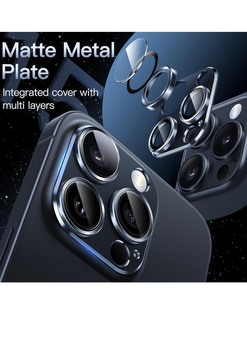 Camera Lens Protector for iPhone 15 Pro 6.1-Inch and iPhone 15 Pro Max 6.7-Inch, Full Coverage 9H Tempered Glass Ring Cover, Matte Metal Plate, Case Friendly, 1-Pack (Blue) - Image 2