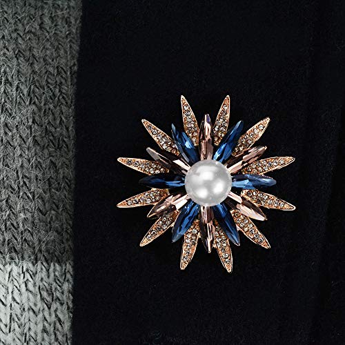 Mamfous Rose Gold Austrain Crystal Geometry Flower Brooch for Women with Simulated Pearl Bouquet Jewelry Accessories (rose gold) - Image 5