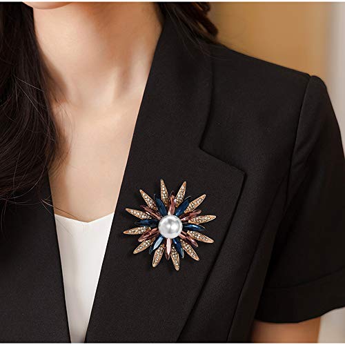 Mamfous Rose Gold Austrain Crystal Geometry Flower Brooch for Women with Simulated Pearl Bouquet Jewelry Accessories (rose gold) - Image 4