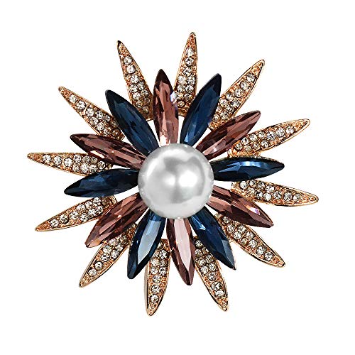 Mamfous Rose Gold Austrain Crystal Geometry Flower Brooch for Women with Simulated Pearl Bouquet Jewelry Accessories (rose gold) - Image 1