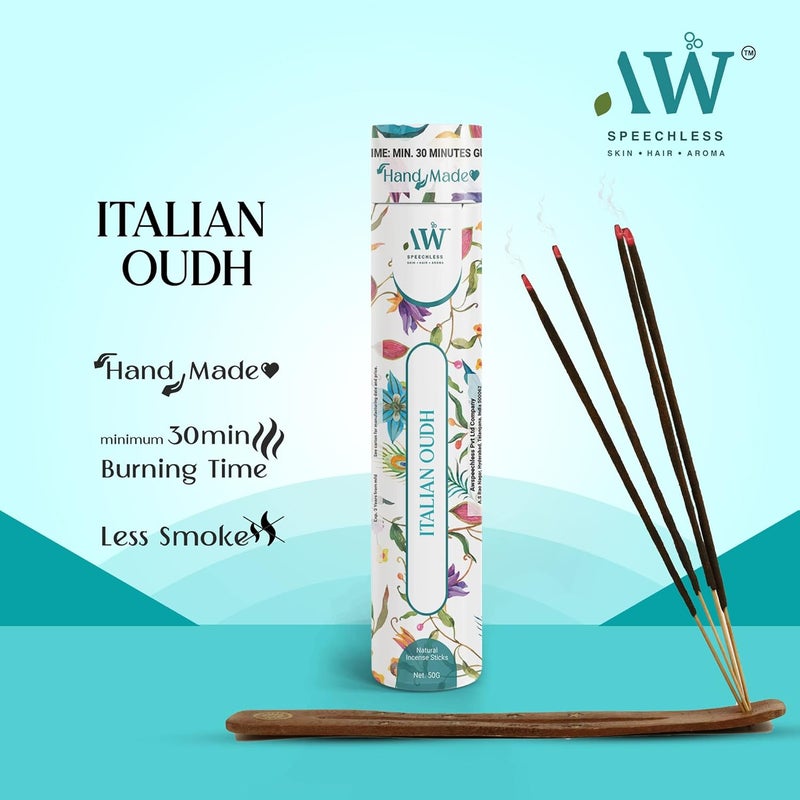 AW_Speechless AW_Speechless Italian OUDH Incense Sticks Less Smoke NO Charcoal Made with Natural Oils Long Lasting Agarbatti  - Image 2