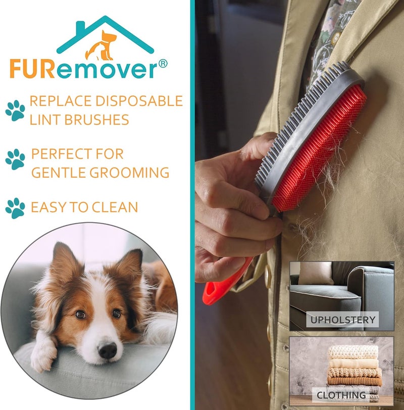 FURemover Duo، فرشاة الوبر ذات الوجهين، فرشاة متعددة للكلاب، فرشاة الوبر للأريكة والملابس، فرشاة الوبر الشبيهة بالمطاط ذات وجهين للعناية بالحيوانات الأليفة وإزالة الوبر/الشعر، الألوان قد تختلف - Image 3