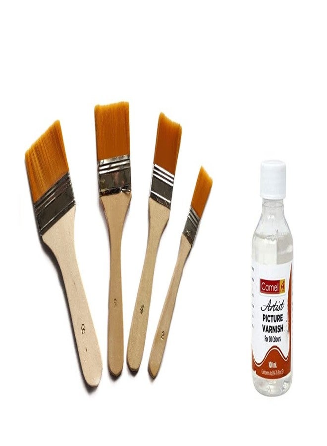 Definite Artist Picture Varnish Oil with 4 Synthetic Wash Brush for Oil Painting Finishing (100 mL Varnish & Pack of 4 Brushes - 1.5 cm, 2.75 cm, 4 cm, 5 cm) - Image 1