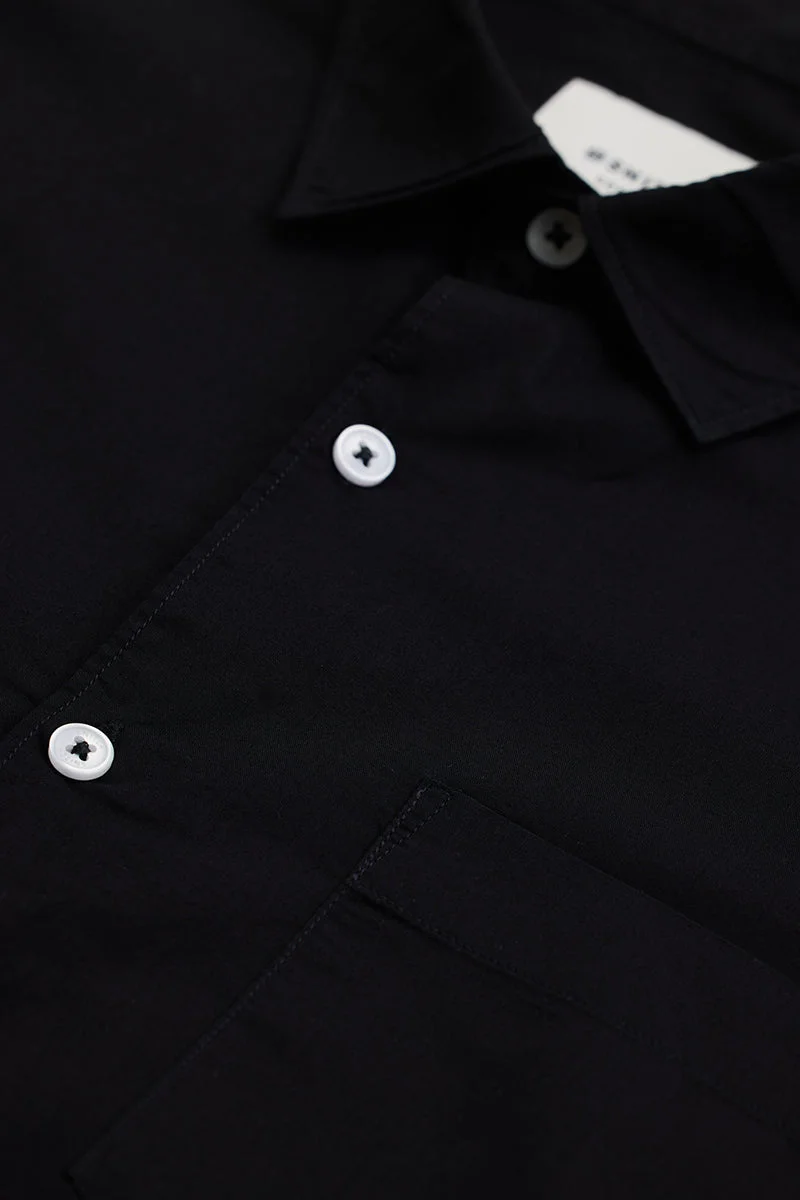 SNITCH Black Solid Long Sleeve Slim Fit Core Lab Shirt
