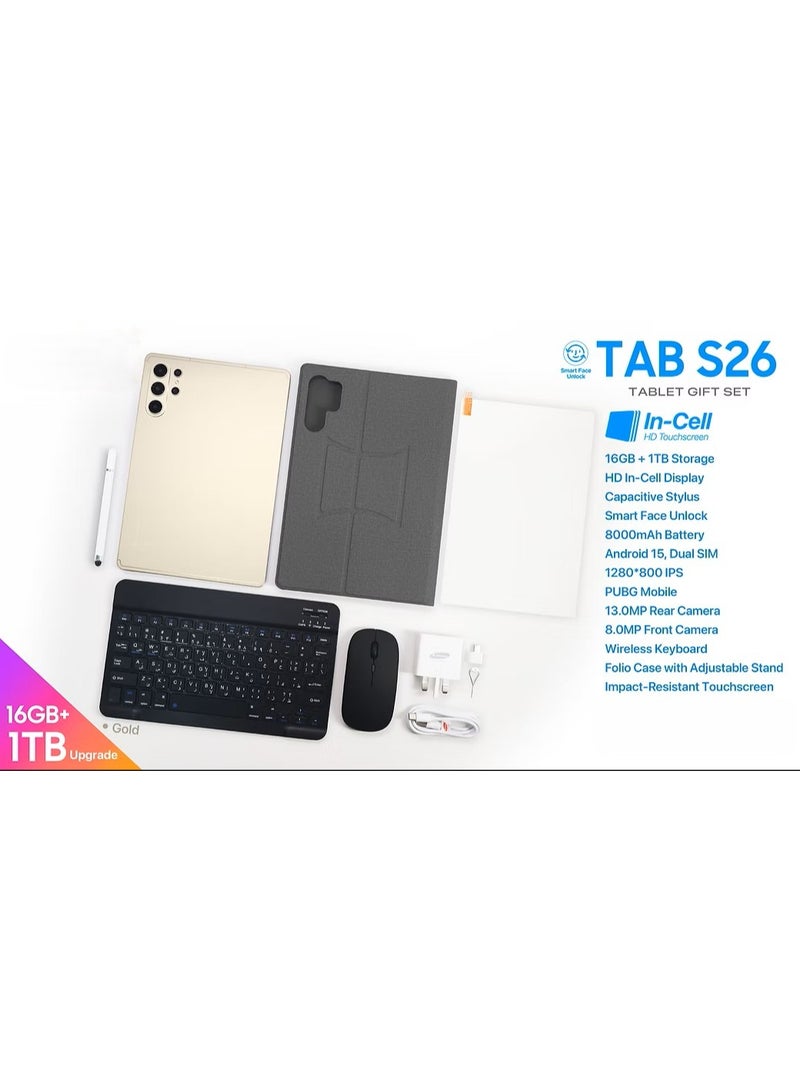 إكس إينوفا جهاز لوحي Tab S26 5G مقاس 10.1 بوصة بنظام Android 15 مع لوحة مفاتيح وماوس، ذاكرة RAM بسعة 16 جيجابايت وذاكرة تخزين داخلية 1 تيرابايت، يدعم شريحتي اتصال (Dual SIM) وWi-Fi بتقنية 5G، فتح ذكي عبر التعرف على الوجه، بطارية بسعة 8000 ملّي أمبير، كاميرا أمامية بدقة 8 ميجابكسل وكاميرا خلفية بدقة 13 ميجابكسل، معالج ثماني النواة (ذهبي). - Image 3