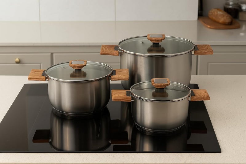 B&D 3-Piece Stainless Steel Cooking Pot Set - Image 1