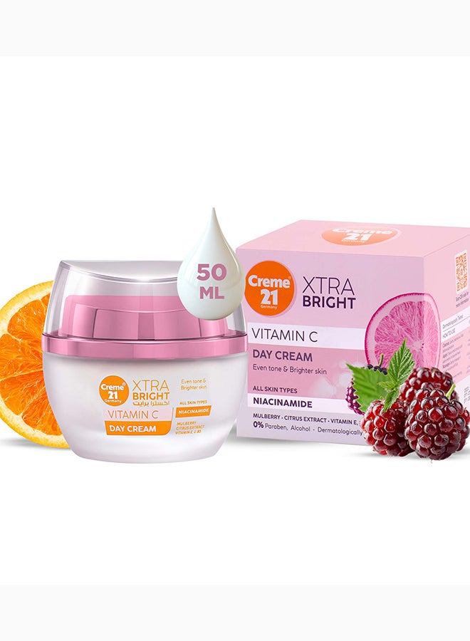 Creme 21 XTRA Bright Day Cream - 50ml | With Niacinamide for Even Tone | Vitamin C, E & B5 Nourishment | Face Moisturiser for Radiant Glow with UV Filter | Dermatologically Tested | Born in Germany - Image 1