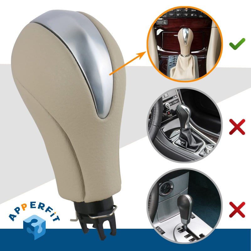 APPERFiT Gear Shift Knob for Automatic Transmission Gear Shifter 34910-1LA6C Compatible with Infiniti EX35 FX35 FX50 G25 G35 G37 Q60 QX50 QX56 QX70 Beige & Silver - Image 2