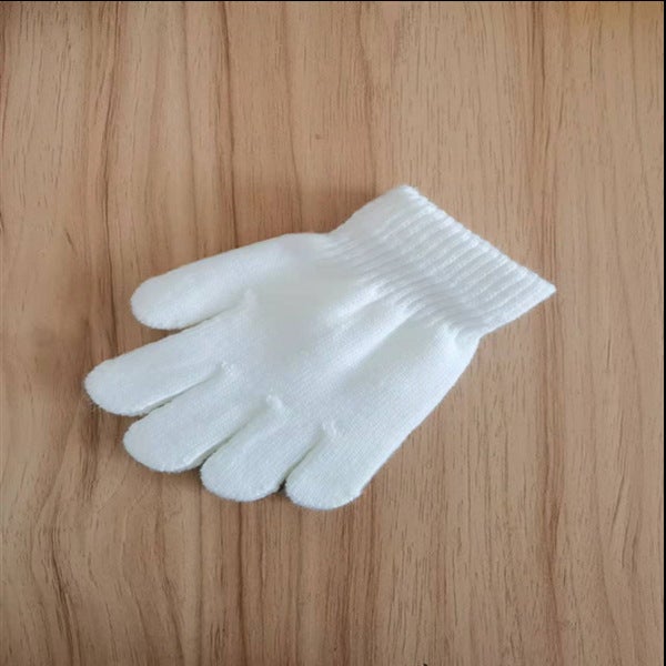 Kids Winter Warm Full-Finger Knitted Gloves White 