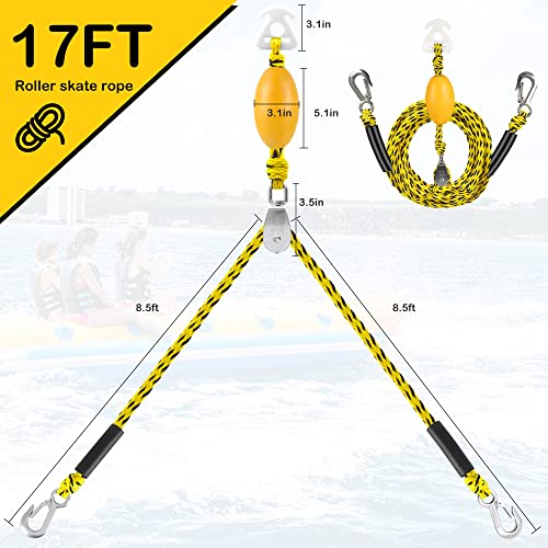 Jranter Watersports Heavy Duty Tow Harness with D Rings,Boat Tow Harness for Towing Towable Tube, Water Ski, Wakeboard (Yellow Black (18 feet=8.5'+8.5"+1)) - Image 2