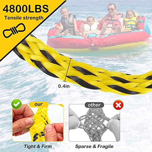 Jranter Watersports Heavy Duty Tow Harness with D Rings,Boat Tow Harness for Towing Towable Tube, Water Ski, Wakeboard (Yellow Black (18 feet=8.5'+8.5"+1)) - Image 4