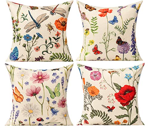 All Smiles Outdoor Patio Throw Pillow Covers 18x18 Set of 4 Spring Summer Garden Flowers Farmhouse Décor Outside Furniture Bench Chair Decorative Cushion Cases for Swing Deep Seat Bed Couch Sofa - Image 1