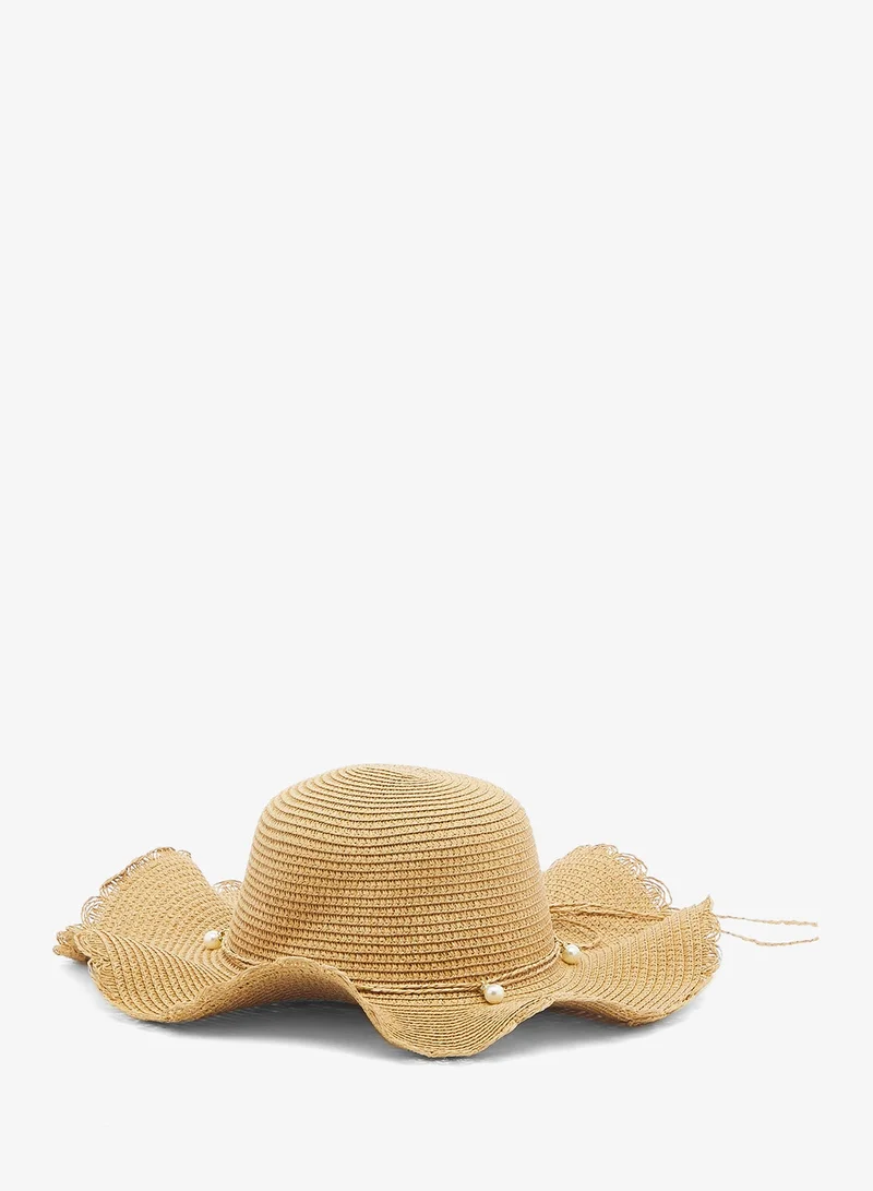 Ginger Raffia Material Pearl Embellished Sun Hat