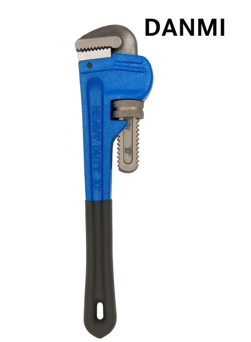 دانمي مفتاح بايب ثقيل – دانمي، 10 بوصة (≈ 254 مم) – أزرق/أسود، قبضة مكسوّة بالمطاط، فك مسنّن مقاوم للانزلاق – للاستخدام المهني في السباكة وتركيب الأنابيب - Image 2