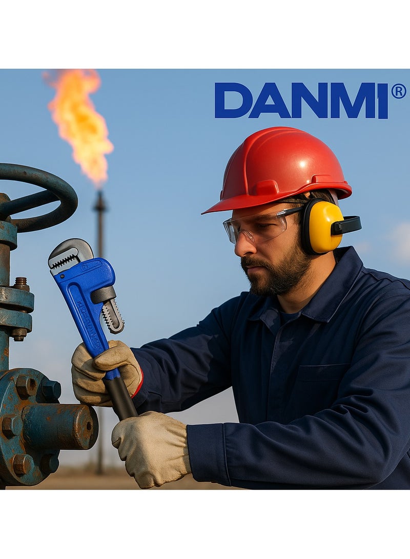 دانمي مفتاح بايب ثقيل – دانمي، 10 بوصة (≈ 254 مم) – أزرق/أسود، قبضة مكسوّة بالمطاط، فك مسنّن مقاوم للانزلاق – للاستخدام المهني في السباكة وتركيب الأنابيب - Image 3