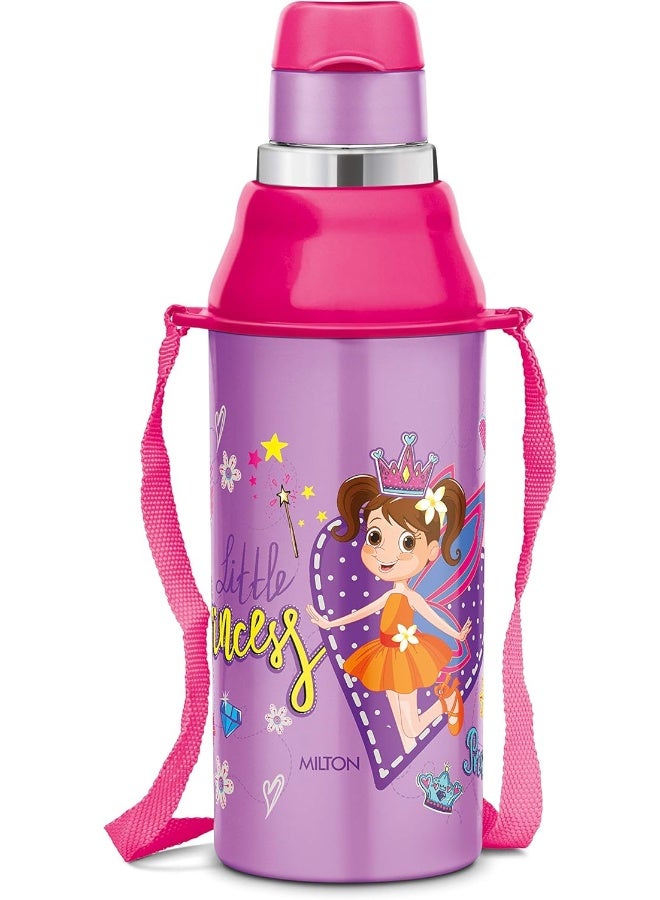 Milton زجاجة ماء للأطفال - معزولة ومضادة للتسرب وخالية من BPA مع حزام - مادة غذائية، 500 مل (الأميرة الصغيرة)، بنفسجي - Image 1