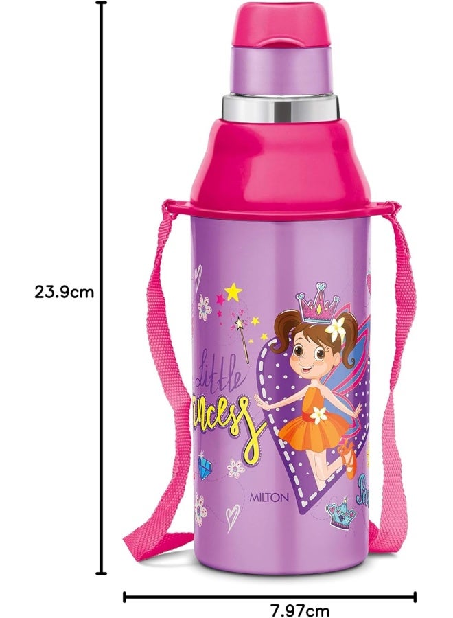 Milton زجاجة ماء للأطفال - معزولة ومضادة للتسرب وخالية من BPA مع حزام - مادة غذائية، 500 مل (الأميرة الصغيرة)، بنفسجي - Image 4