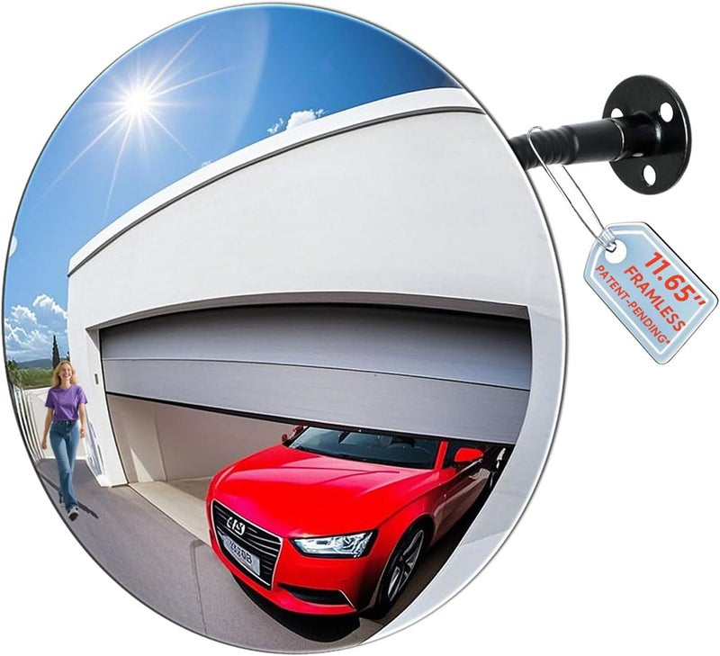 onsogi 11.65 Inch Frameless 1.8mm Thick Acrylic Convex Mirror - Adjustable Wide Angle View Indoor Security Mirror for Garage Parking Warehouse Office and Corner Security Traffic Quick assemble - Image 1