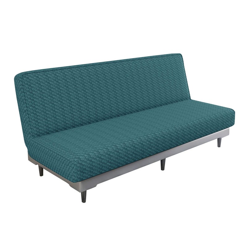 MAXIJIN Jacquard Futon Cover Stretch Armless Futon Sofa Cover Soft Futon Slipcover with Elastic Bottom Thick Sofa Bed Furniture Protector Covers Machine Washable Peacock Blue