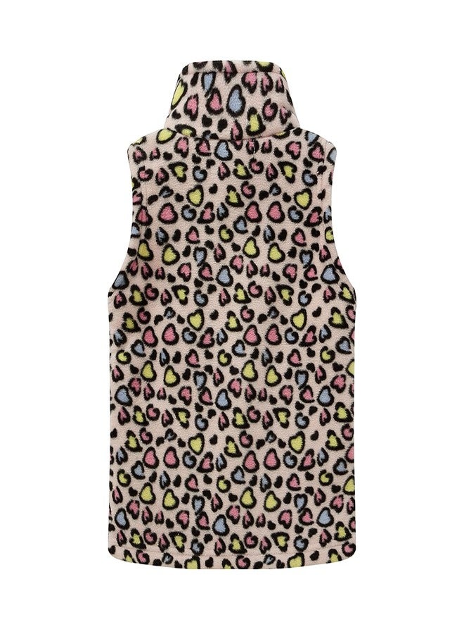 Mud Kingdom Polar Fleece Vest for Toddler Girls Cute Cartoon Printed Stand Collar Sleeveless Thick Warm Jacket with Pockets Pink Heart 3T - Image 2