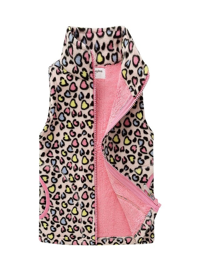 Mud Kingdom Polar Fleece Vest for Toddler Girls Cute Cartoon Printed Stand Collar Sleeveless Thick Warm Jacket with Pockets Pink Heart 3T - Image 1