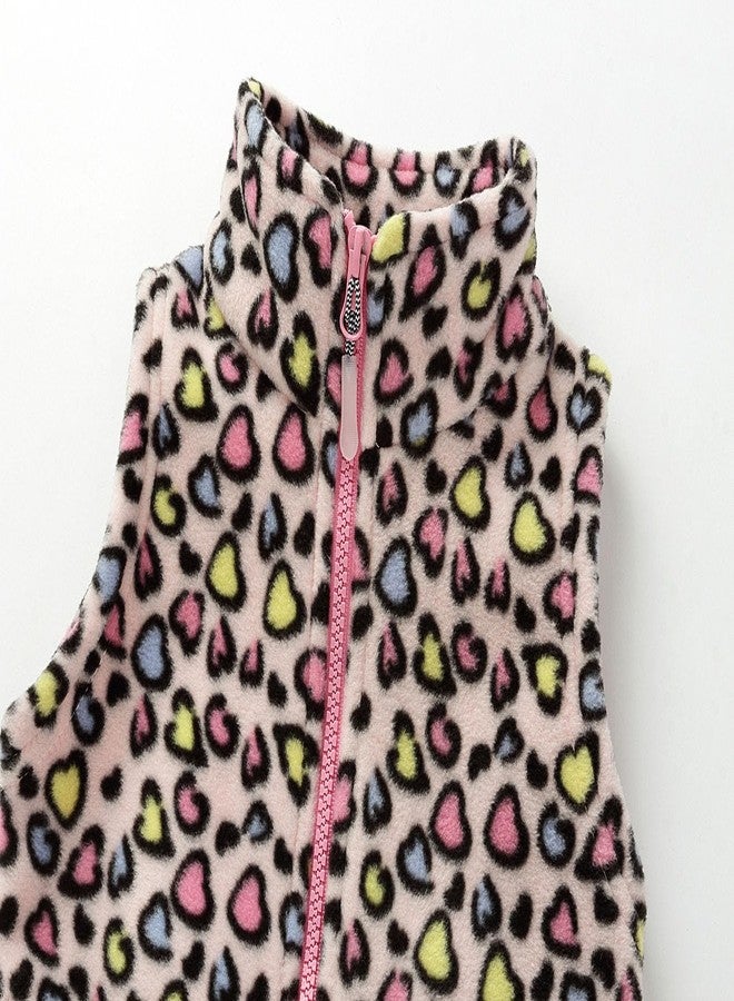 Mud Kingdom Polar Fleece Vest for Toddler Girls Cute Cartoon Printed Stand Collar Sleeveless Thick Warm Jacket with Pockets Pink Heart 3T - Image 3
