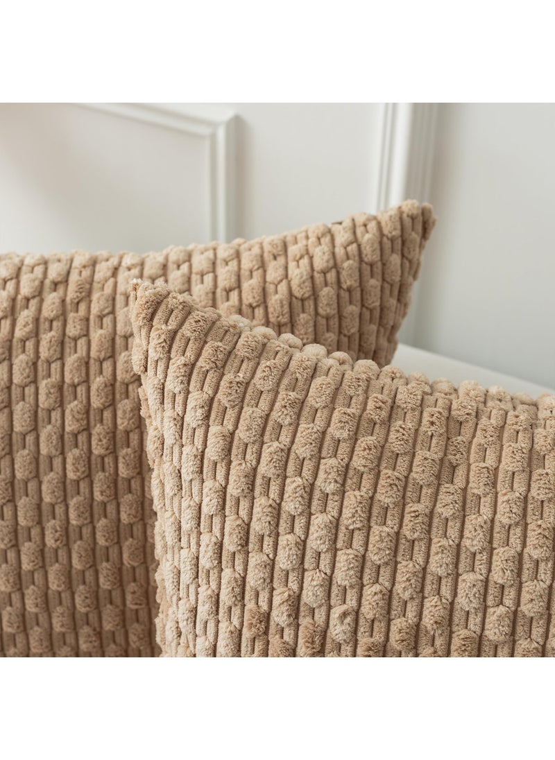 K KEVIN TEXTILE Kevin Textile Tan Throw Pillow Covers Soft Corduroy Decorative Set of 2 Boho Striped Pillow Covers Pillowcases Farmhouse Home Decor for Couch Bed Sofa Living Room 26x26 Inch  - Image 2