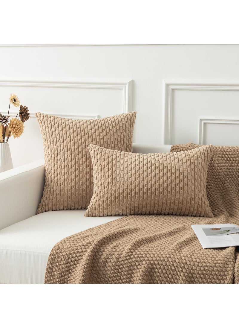 K KEVIN TEXTILE Kevin Textile Tan Throw Pillow Covers Soft Corduroy Decorative Set of 2 Boho Striped Pillow Covers Pillowcases Farmhouse Home Decor for Couch Bed Sofa Living Room 26x26 Inch  - Image 5