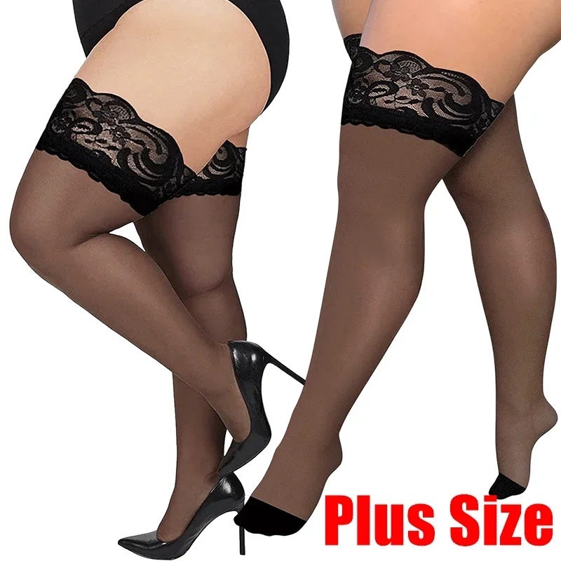 Sexy Lace Thigh High Knee Stockings Lingerie Women Transparent High Elastic Stockings Nylon Lace Temptation Medias Plus Size - Image 2
