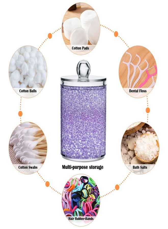 Pigsaly Purple Glitter Qtip Holder Dispenser Girly Bling Bathroom Canister Storage Organization 2 Pack Clear Plastic Apothecary Jars with Lids Vanity Makeup Organizer For Cotton Swab Ball Floss - Image 4