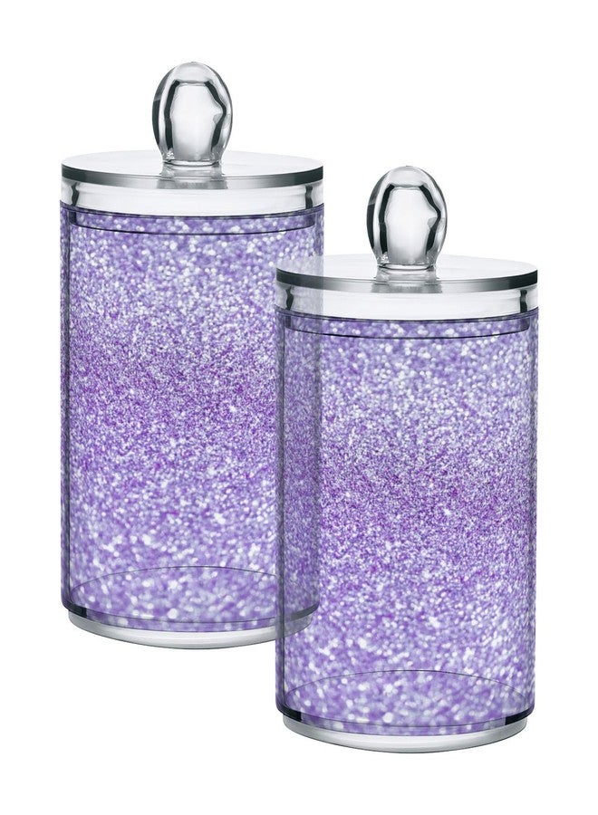 Pigsaly Purple Glitter Qtip Holder Dispenser Girly Bling Bathroom Canister Storage Organization 2 Pack Clear Plastic Apothecary Jars with Lids Vanity Makeup Organizer For Cotton Swab Ball Floss - Image 1