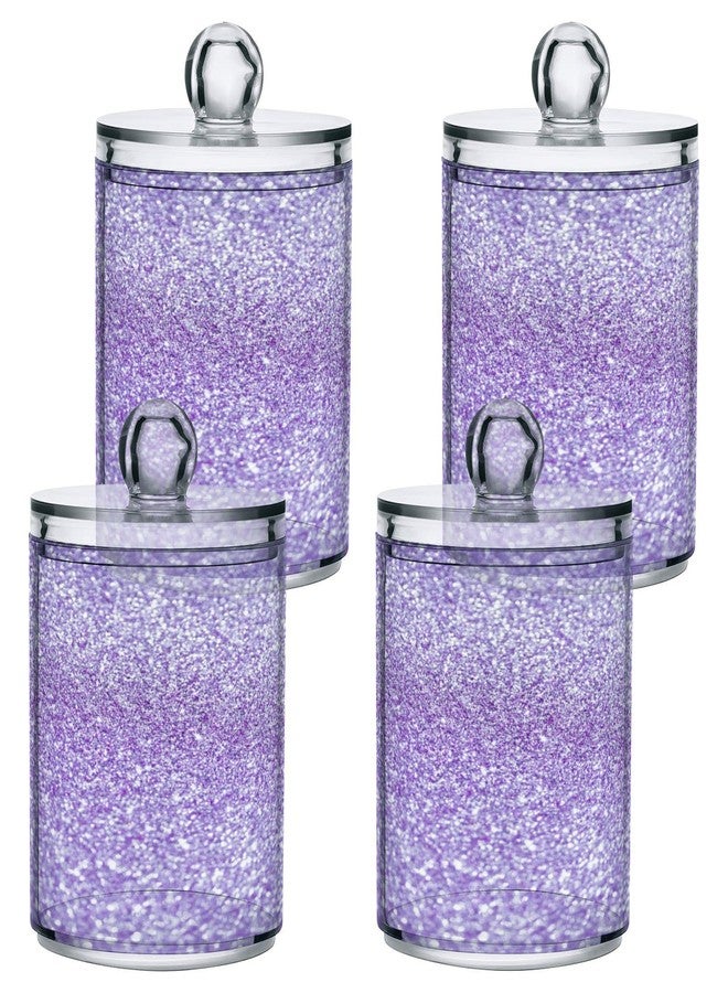 Pigsaly Purple Glitter Qtip Holder Dispenser Girly Bling Bathroom Canister Storage Organization 2 Pack Clear Plastic Apothecary Jars with Lids Vanity Makeup Organizer For Cotton Swab Ball Floss - Image 2